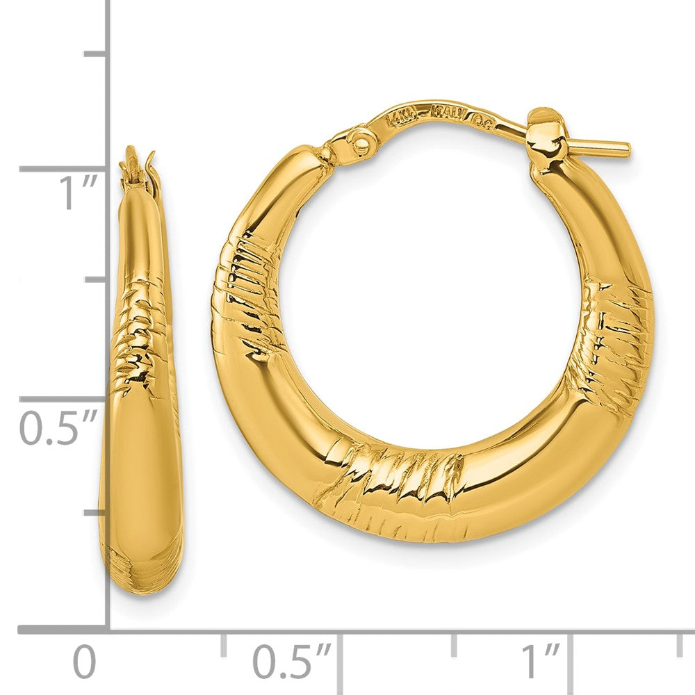 14K Gelbgold Poliert und Strukturiert 4.6mm X 23mm Gewölbt Rund Creolen