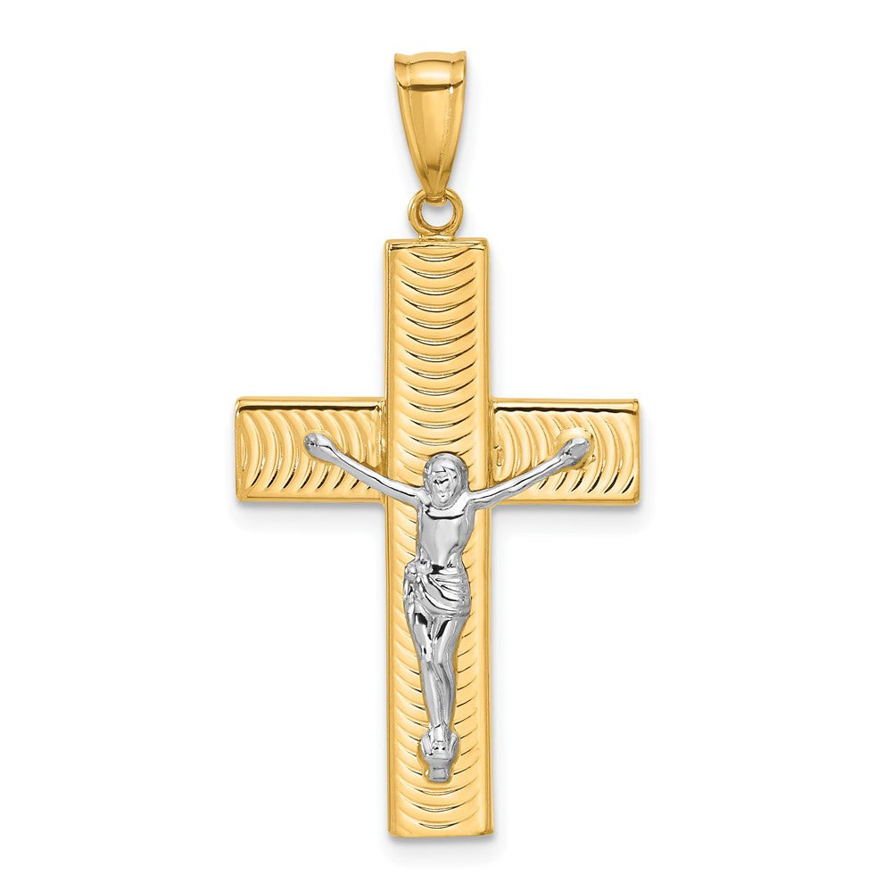 14K Bicolor Gold Kruzifix-Anhänger, poliert und texturiert, zweifarbig