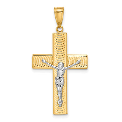 14K Bicolor Gold Kruzifix-Anhänger, poliert und texturiert, zweifarbig