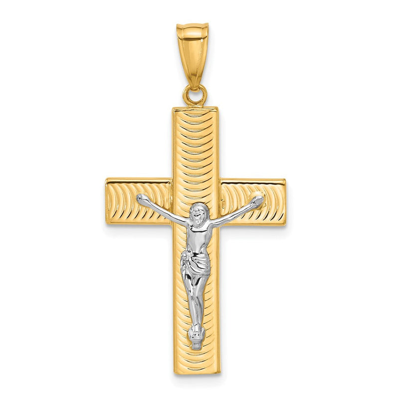 14K Bicolor Gold Kruzifix-Anhänger, poliert und texturiert, zweifarbig