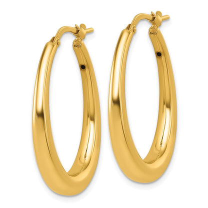14K Gelbgold Poliert 4mm X 30mm Abgestuft Gewölbt Oval Creolen