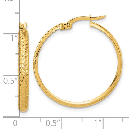 14K Gelbgold 3x26mm Poliert und Diamantiert Creolen
