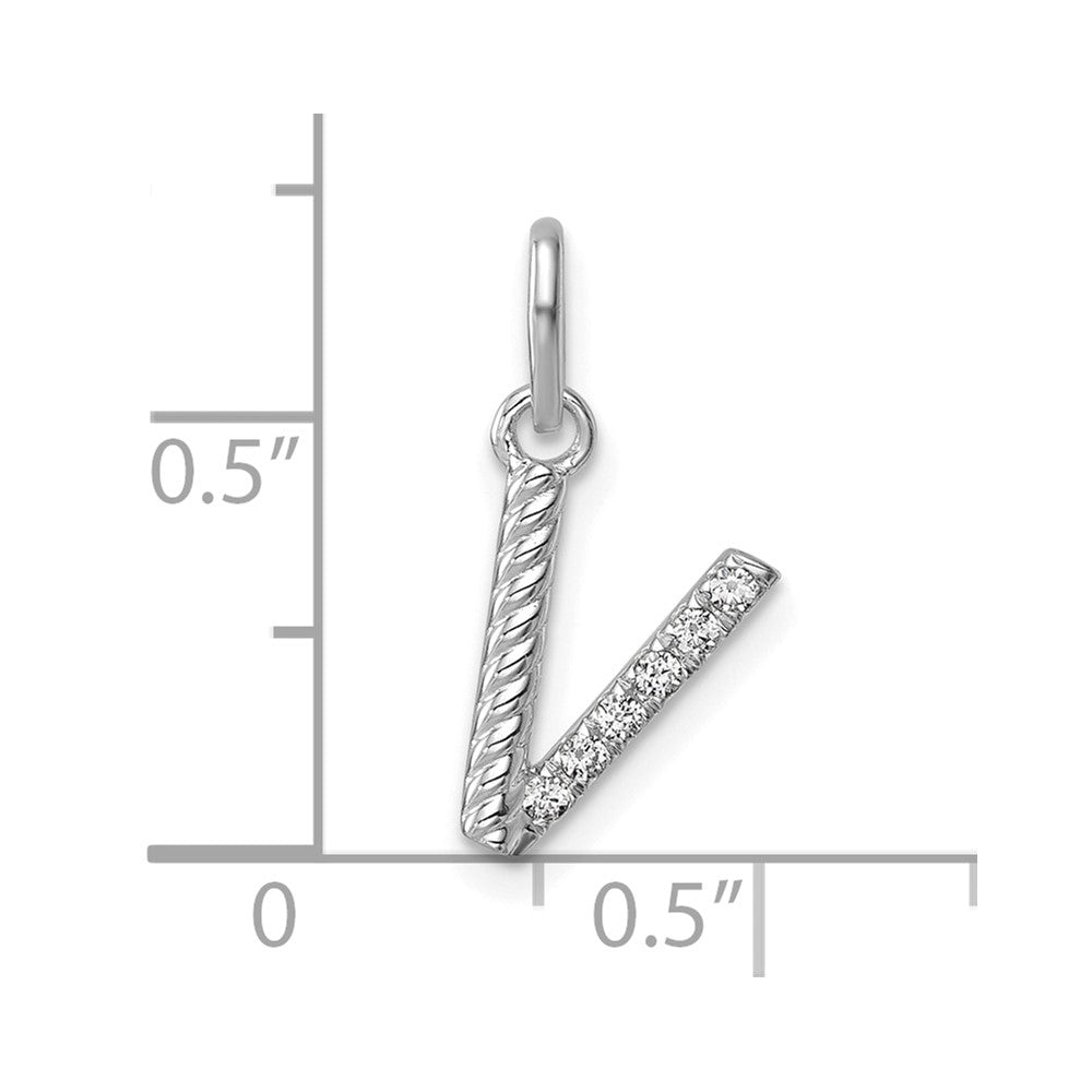 14K Weißgold gedrehter Charm mit Initiale V und 0,05 ct. Diamant