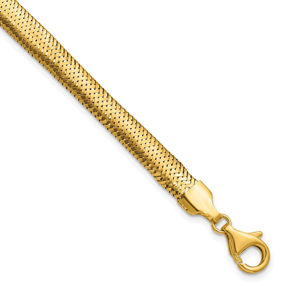 14K Gelbgold Poliert 6.1mm Geflochten Netz 7.5 Zoll Armband
