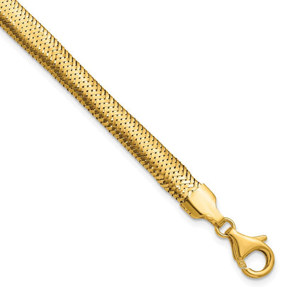 14K Gelbgold Poliert 6.1mm Geflochten Netz 7.5 Zoll Armband