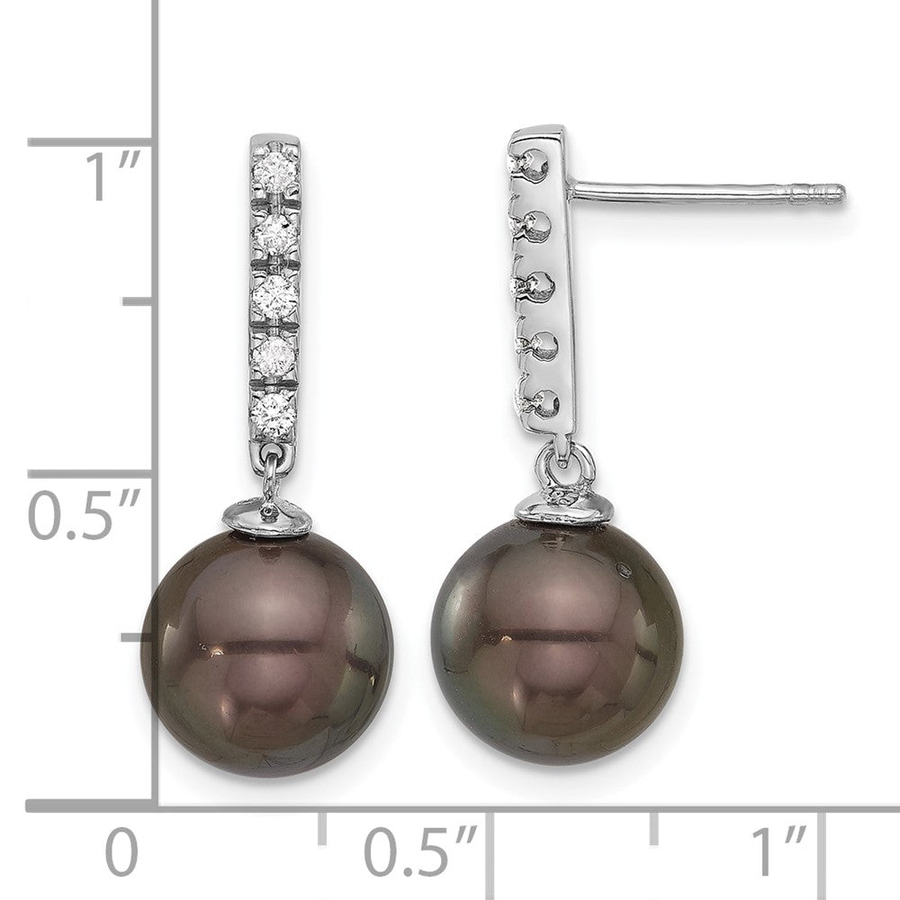 14K Weißgold 9-10mm Schwarz Rund Tahitian Salzwasser Zuchtperle Und.20c Karat Diamant Stecker Ohrhänger