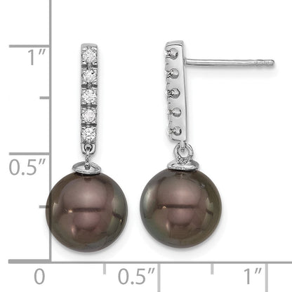 14K Weißgold 9-10mm Schwarz Rund Tahitian Salzwasser Zuchtperle Und.20c Karat Diamant Stecker Ohrhänger