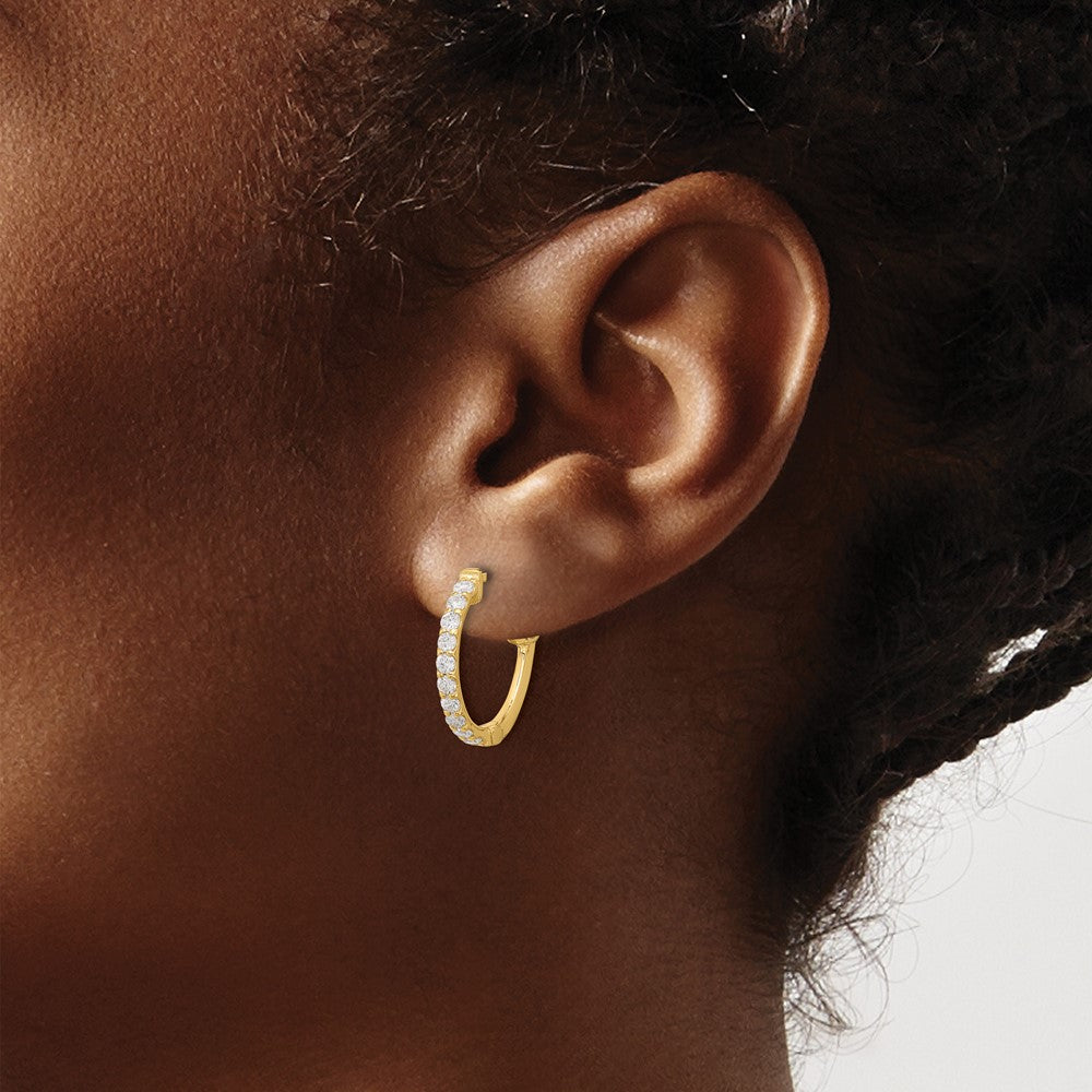 14K Gelbgold.7 Karat Diamant Rund Creole mit Sicherheits Verschluss Ohrringe