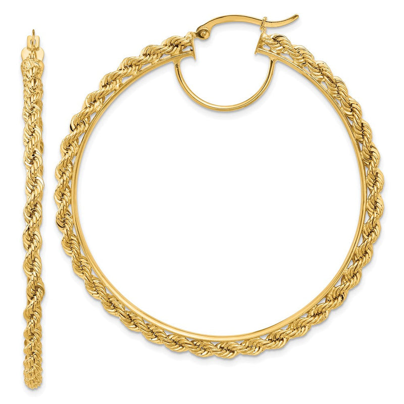 14K Gold Gelbgold Polierte und Diamantiert Kordel Creolen, 2,95 mm