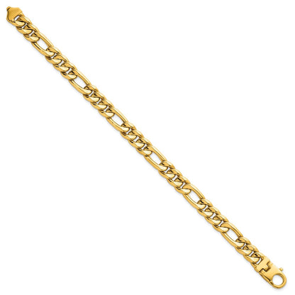 14K Gelbgold Poliert 8.75mm Flach Figaro Kette Herren Armband