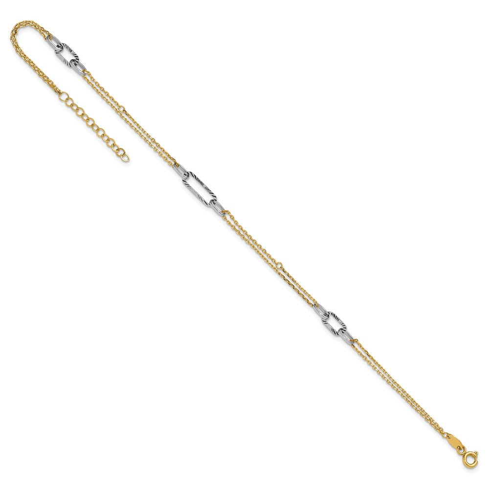 14K Bicolor Gold Bicolor Poliert Diamantiert 3-station Plus Verlängerung Total Kette Fußkettchen