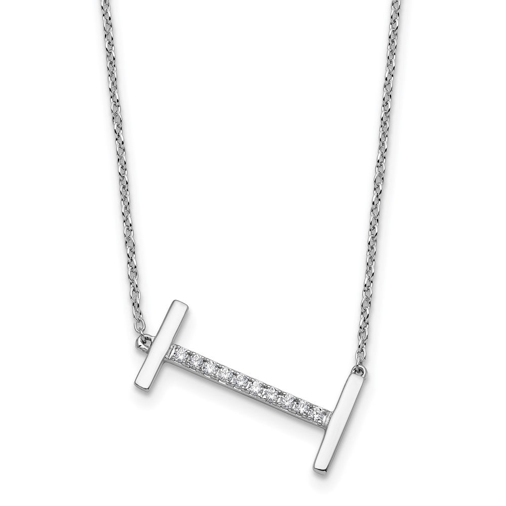 14K Weißgold Seitlich Diamant Initiale I 18 Zoll Halskette