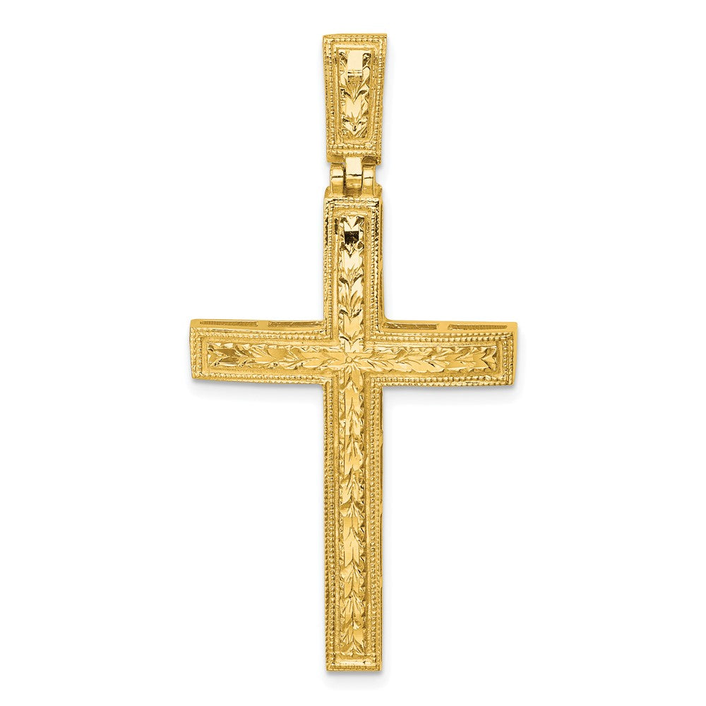 14K Gelbgold Anhänger, poliert, diamantgeschliffen, ausgefallenes lateinisches Kreuz