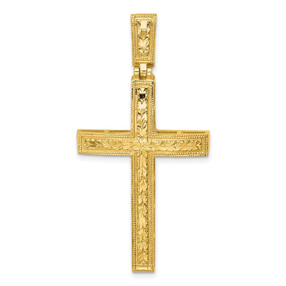 14K Gelbgold Anhänger, poliert, diamantgeschliffen, ausgefallenes lateinisches Kreuz