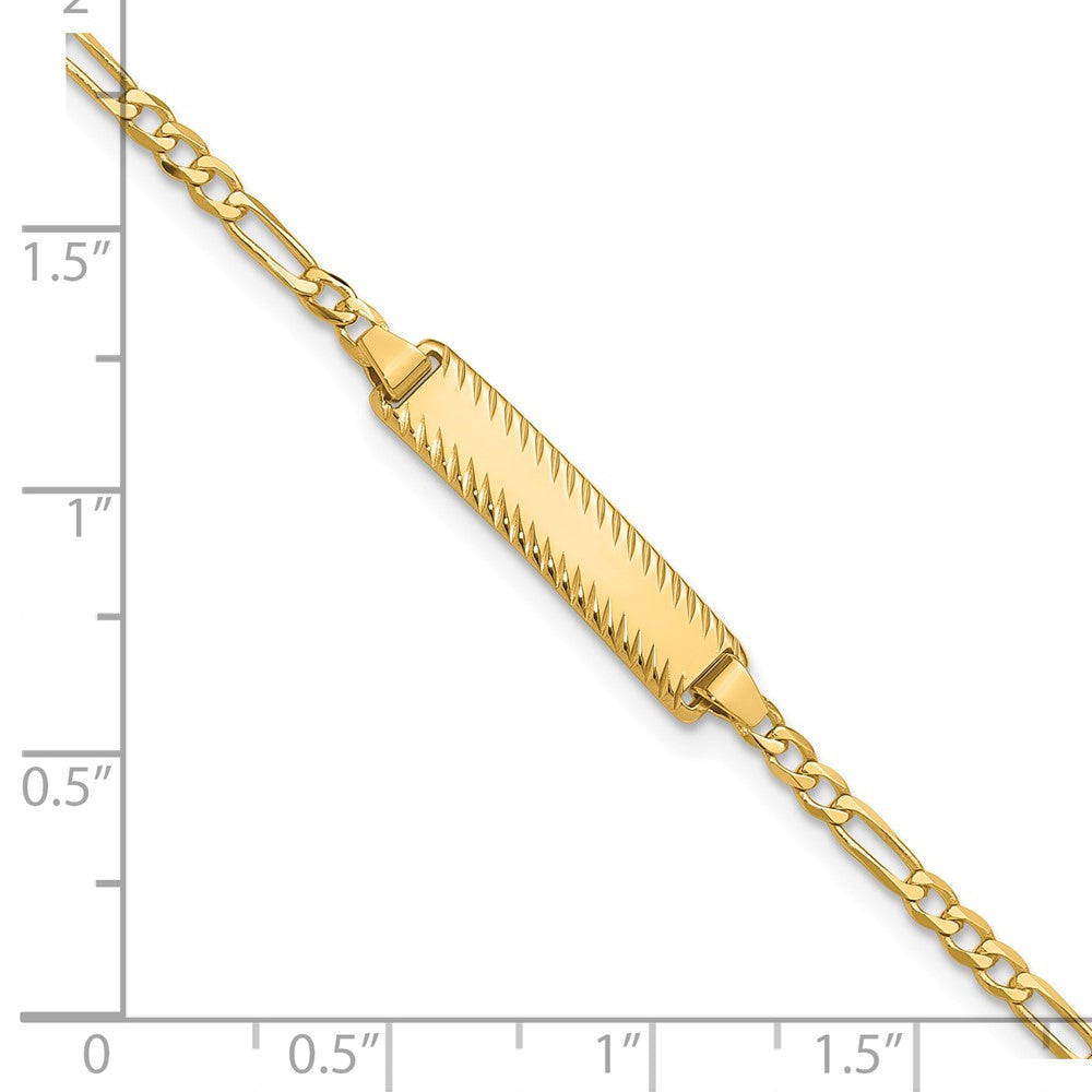 14K Gelbgold Poliert Massiv Kette/solid Platte Figaro Glieder Diamantiert 20x5mm Platte 8 Zoll Id Armband