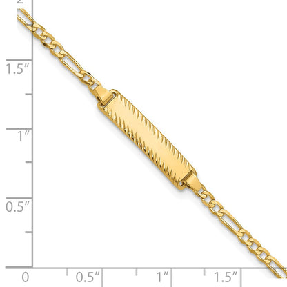 14K Gelbgold Poliert Massiv Kette/solid Platte Figaro Glieder Diamantiert 20x5mm Platte 8 Zoll Id Armband