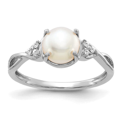 14K Weißgold 7mm June/freshwater Zuchtperle und Diamant Ring