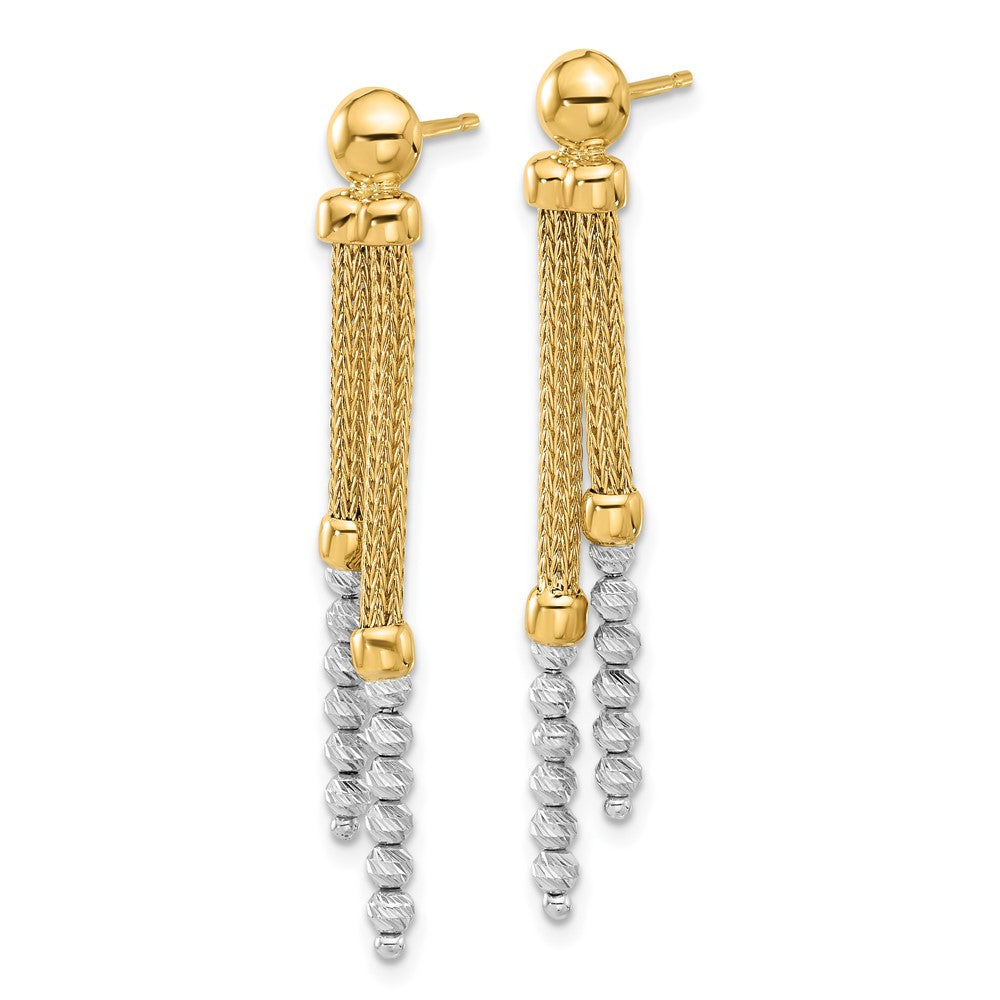 14K Bicolor Gold Bicolor Poliert und Diamantiert Perlen und Netz Kette Hängend Ohrstecker