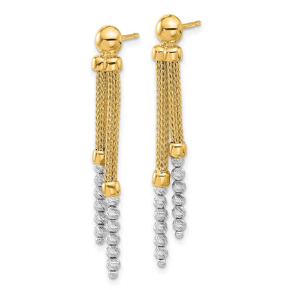 14K Bicolor Gold Bicolor Poliert und Diamantiert Perlen und Netz Kette Hängend Ohrstecker