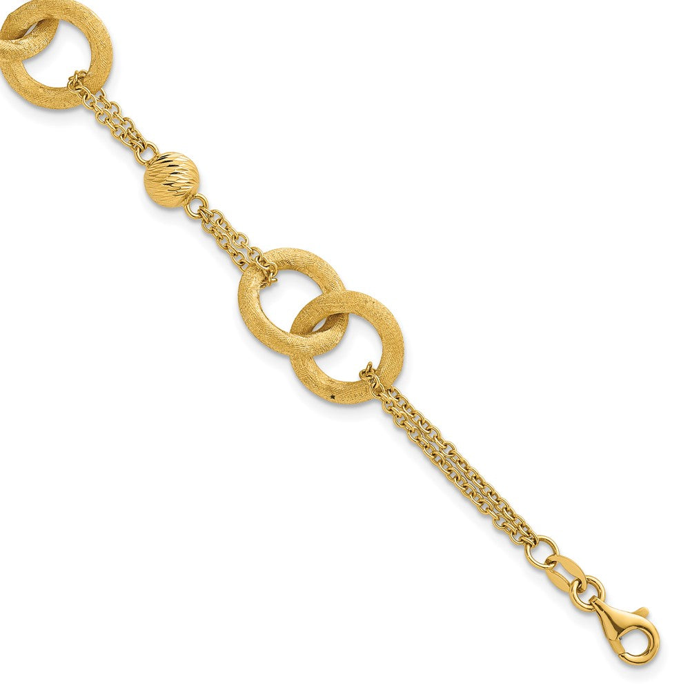 14K Gelbgold Poliert und Gebürstet Doppelt Loop und Gliederarmband mit Verlängerung