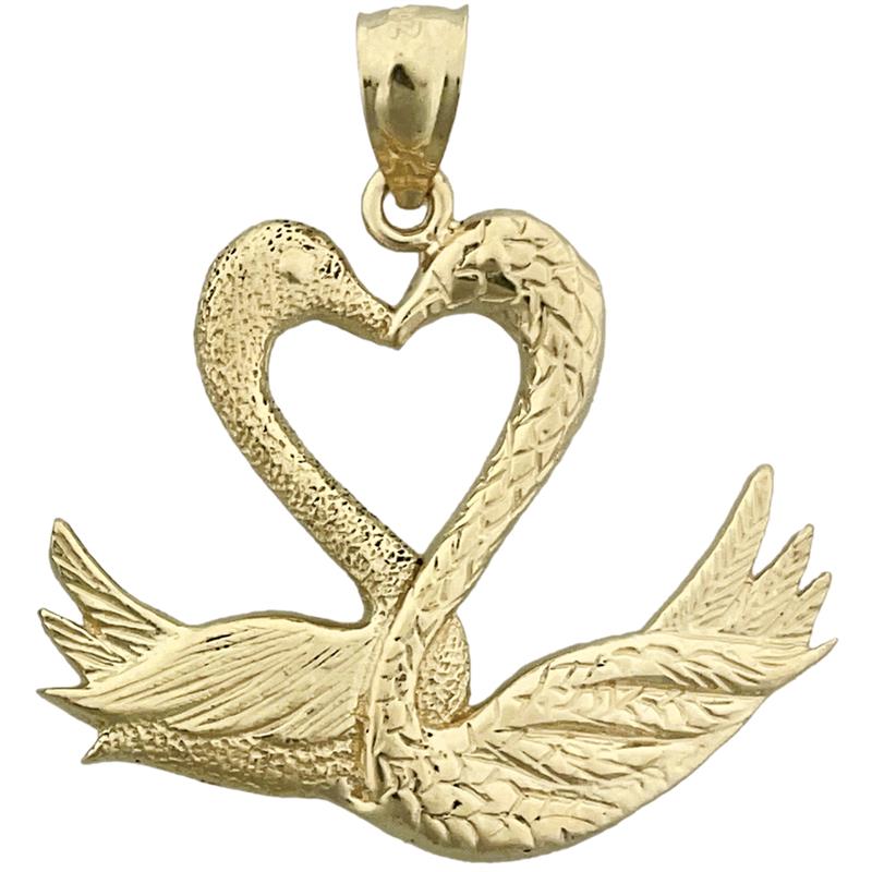 14K Gold Anhänger „Zwei Schwäne bilden ein Herz“