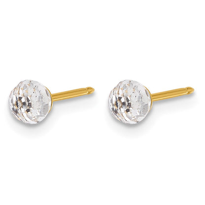14K Gelbgold Poliert 4mm Kristall Facettiert Kugel Ohrstecker