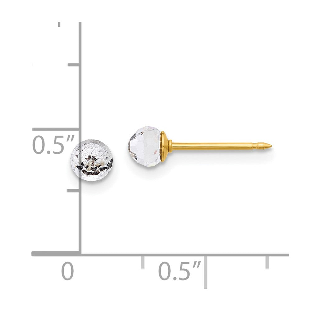14K Gelbgold Poliert 4mm Kristall Facettiert Kugel Ohrstecker