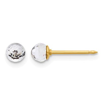 14K Gelbgold Poliert 4mm Kristall Facettiert Kugel Ohrstecker