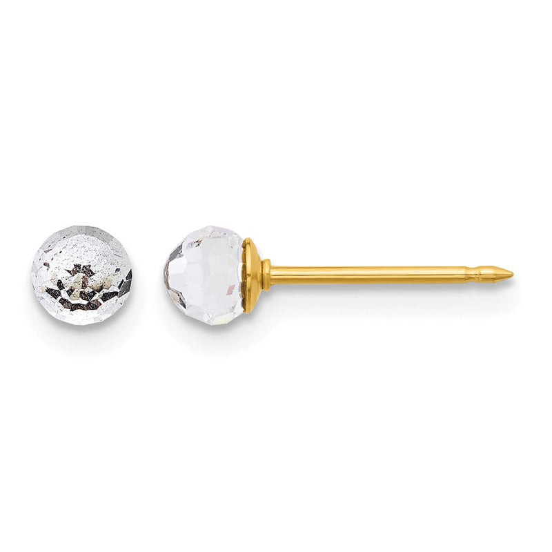 14K Gelbgold Poliert 4mm Kristall Facettiert Kugel Ohrstecker
