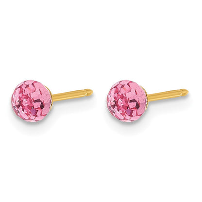 14K Gelbgold Poliert 4mm Rosa Kristall Facettiert Kugel Ohrringe