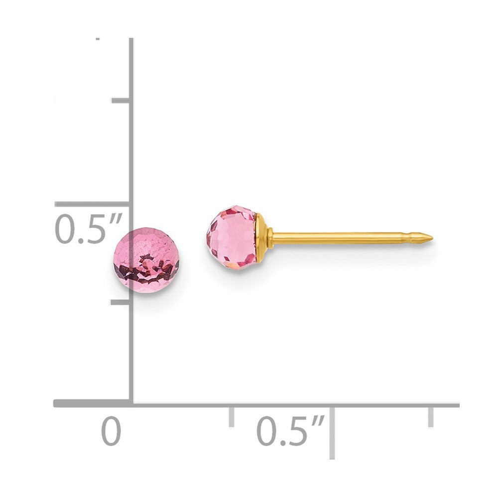 14K Gelbgold Poliert 4mm Rosa Kristall Facettiert Kugel Ohrringe