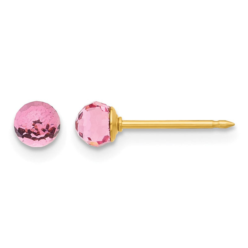 14K Gelbgold Poliert 4mm Rosa Kristall Facettiert Kugel Ohrringe