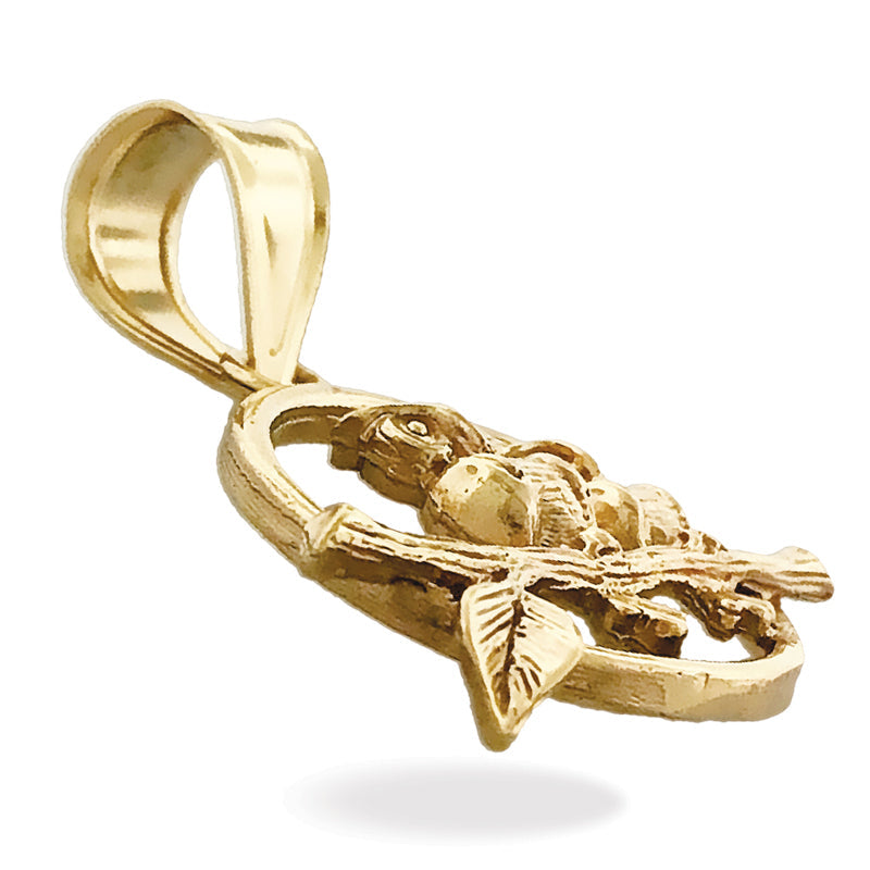 14K Gold Anhänger mit zwei sitzenden Eulen im Kreis