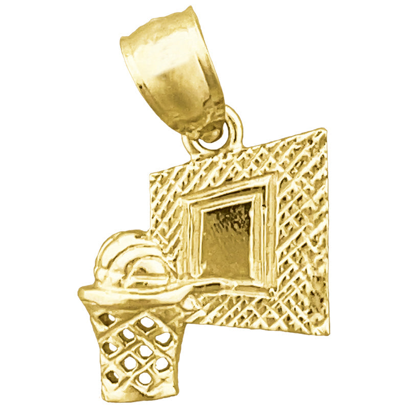 14K Gold Charm Basketball im Korb mit Brett