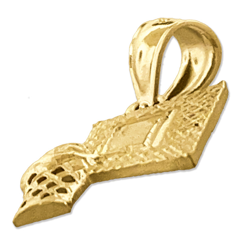 14K Gold Charm Basketball im Korb mit Brett