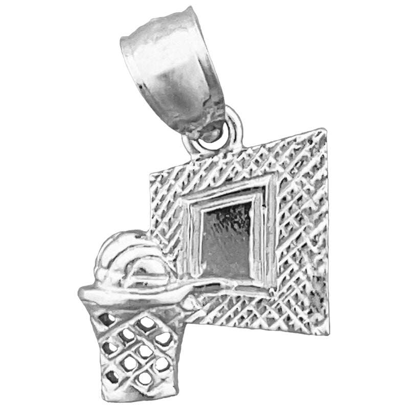 14K Gold Charm Basketball im Korb mit Brett