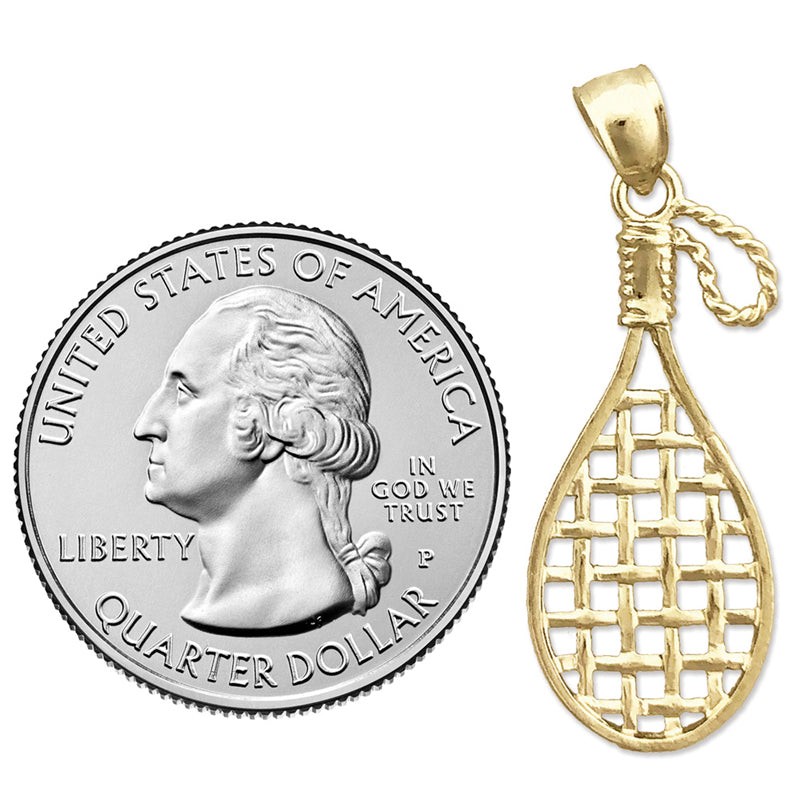 14K Gold 3D Racquetball-Schläger-Anhänger