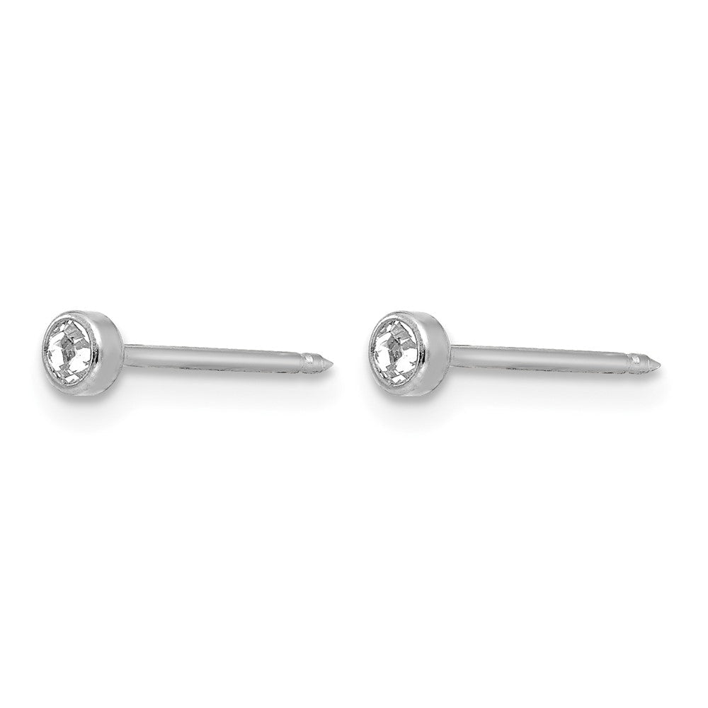 14K Weißgold Weiß 3mm Kristall Zargenfassung Ohrringe