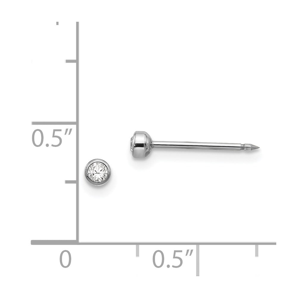 14K Weißgold Weiß 3mm Kristall Zargenfassung Ohrringe