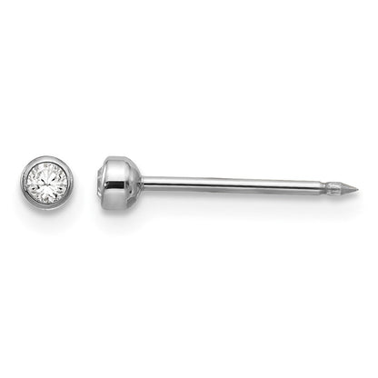 14K Weißgold Weiß 3mm Kristall Zargenfassung Ohrringe