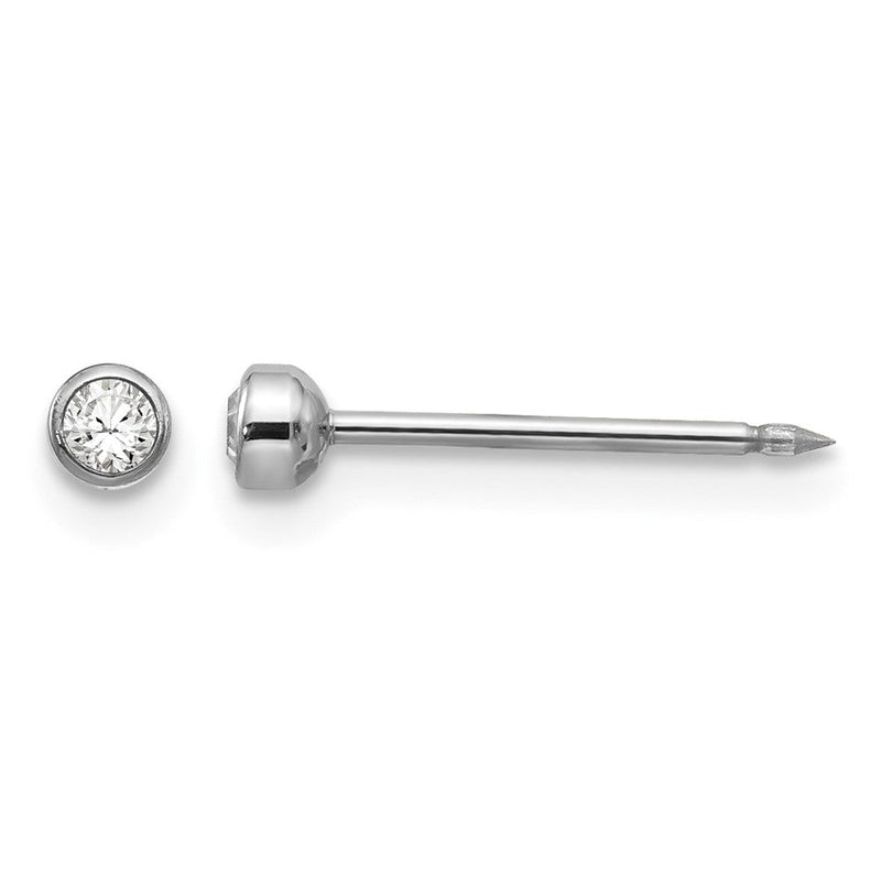 14K Weißgold Weiß 3mm Kristall Zargenfassung Ohrringe