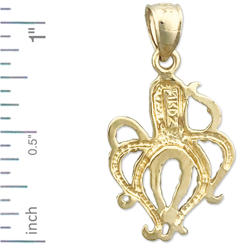 14K Gold Kraken-Oktopus-Charm, 18 mm