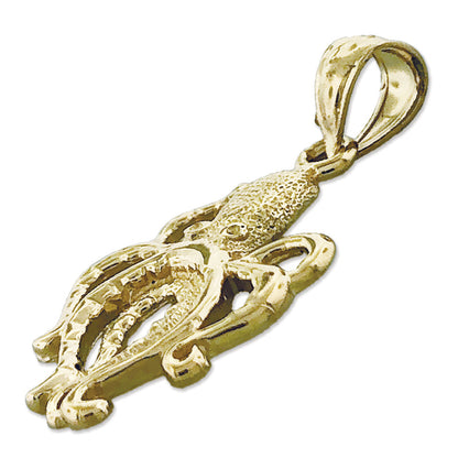 14K Gold Kraken-Oktopus-Charm, 18 mm