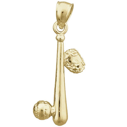14K Gold 3D-Baseballschläger-, Ball- und Handschuh-Anhänger