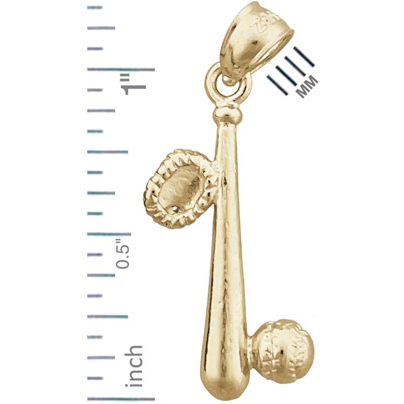 14K Gold 3D-Baseballschläger-, Ball- und Handschuh-Anhänger