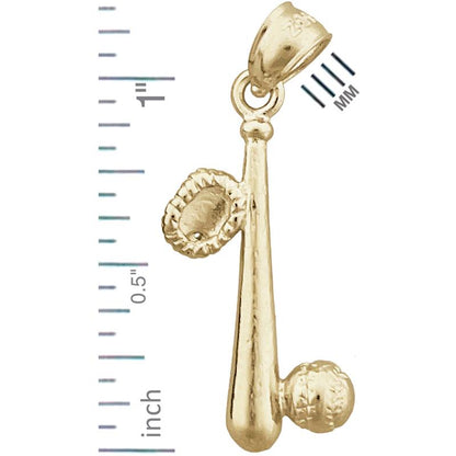 14K Gold 3D-Baseballschläger-, Ball- und Handschuh-Anhänger