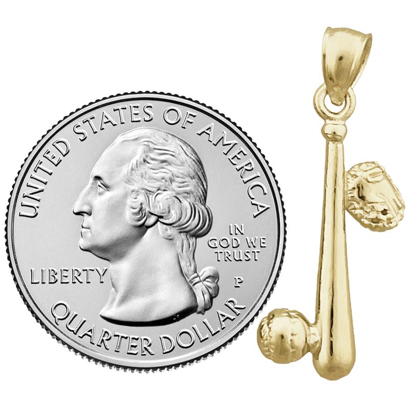 14K Gold 3D-Baseballschläger-, Ball- und Handschuh-Anhänger