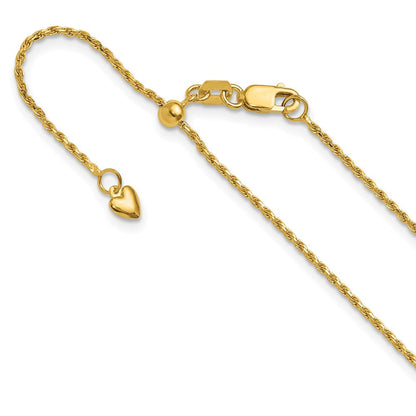 22 Zoll 14K Gelbgold Verstellbar 1.2mm Diamantiert Kordel Halskette