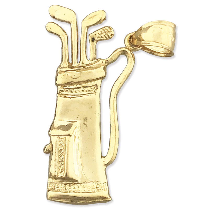 585 Gold Golftasche-mit-Schlägern-Anhänger, 35 mm