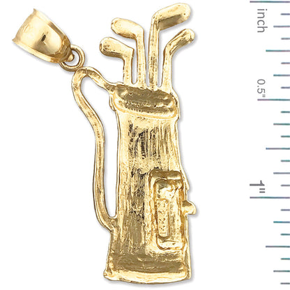585 Gold Golftasche-mit-Schlägern-Anhänger, 35 mm